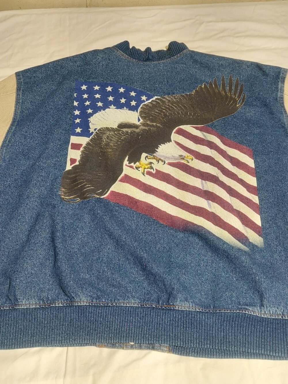 Vintage International Denim bomber jacket American flag bald eagle Size XXL